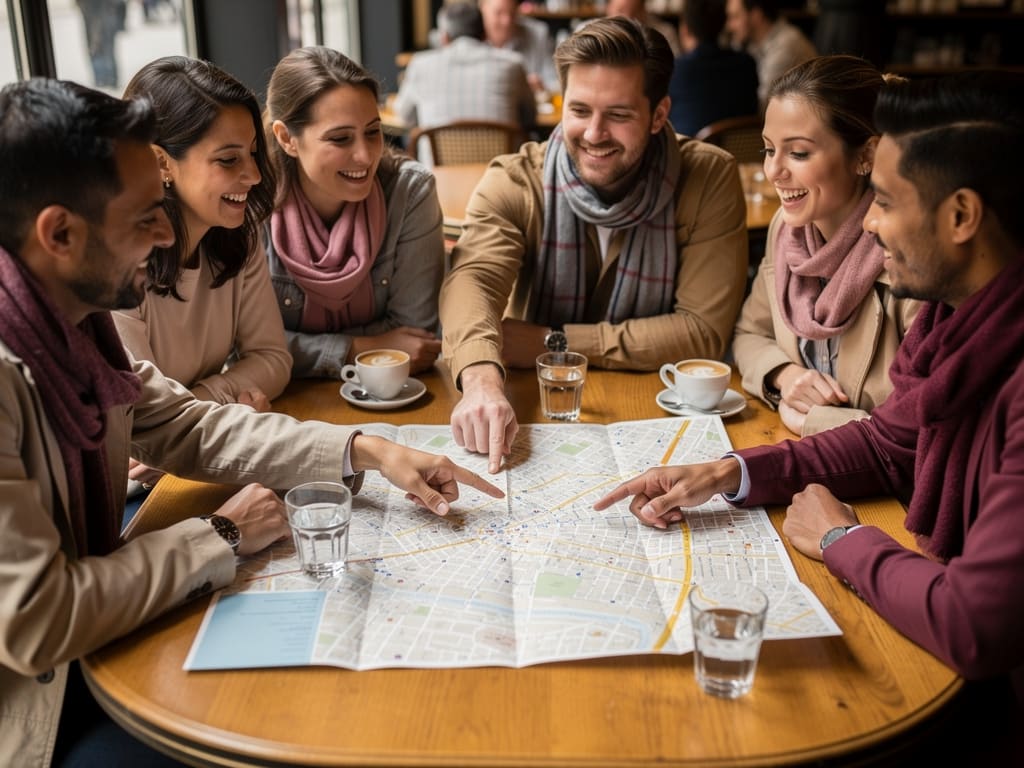 Voyageurs adultes préparant une soirée autour d’une carte de Paris